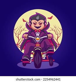 Cute dracula vampire riding on bike illustration	