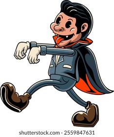 Cute Dracula Vector cartoon illustration in Retro Groovy Style