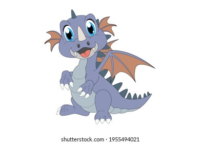 cute dragon animal cartoon, simple vector illustration