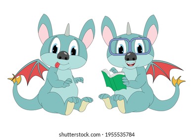 cute dragon animal cartoon, simple vector illustration
