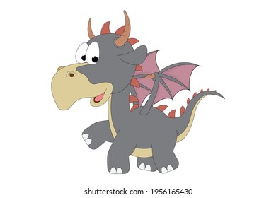 cute dragon animal cartoon, simple vector illustration