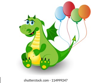 Cute dragon with balloons