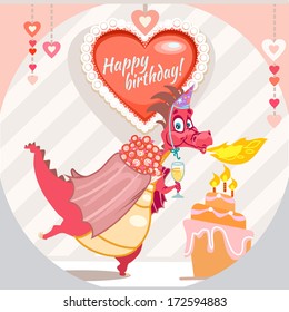 cute dragon with birthday's cake