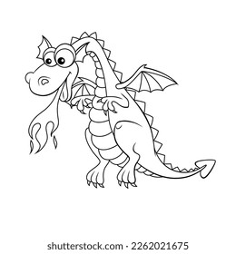 Cute dragon. Black and white vector illustration for coloring book