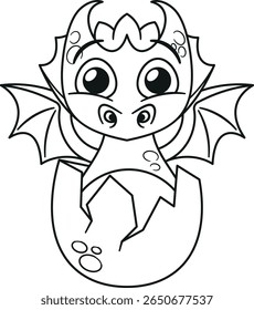Ilustración vectorial en blanco y negro del dragón lindo