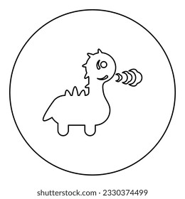 Cute dragon breathing fire icon in circle round black color vector illustration image outline contour line thin style