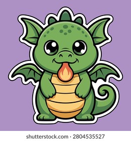 Cute dragon cartoon design showing a cheerful dragon spewing a harmless flame perfect for childrens illustrations