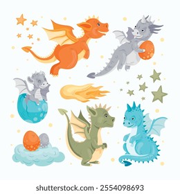Cute dragon cartoon element collection