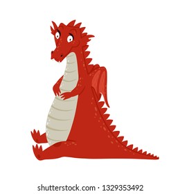 Cute dragon. Cartoon fantasy character, isolated on white background. Funny fairytale reptile and medieval legends fire breathing serpent. Poster, greeting card, gift, banner, textile, cup.