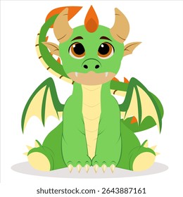 Cute dragon in cartoon style. Baby dragon or dinosaur. Fairytale monster. Children's illustration