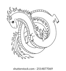 Cute dragon in cartoon style. Fairy tale animal. fantasy Myth. Character of fairy tales. Lizard Coloring book, vector illustration on a white background