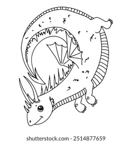 Cute dragon in cartoon style. Fairy tale animal. fantasy Myth. Character of fairy tales. Lizard Coloring book, vector illustration on a white background