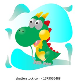 Cute dragon cartoon style isolated on blue degradation background, vector illustration design, can be used for t-shirt printing, children's fashion design, comics, dolls etc.