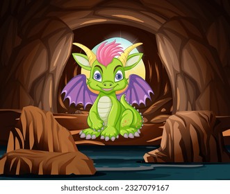 Cute Dragon in the Cave illustration