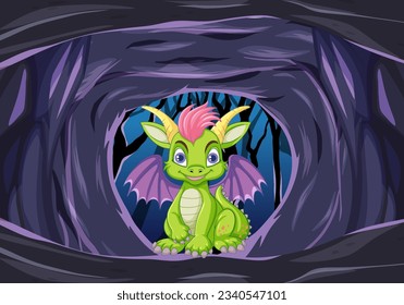 Cute Dragon in the Cave illustration