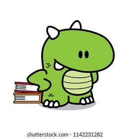 Cute Dragon Character education with book. Vector Illustration. Isolated on white background.