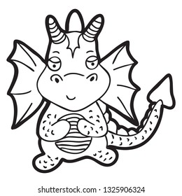 A cute dragon character. Hand drawn illustration for t-shirt print design, coloring book, greeting card.