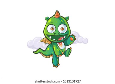 Cute Dragon Character happy. Vector Illustration. Isolated on white background.