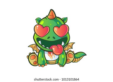 Cute Dragon Character in love. Vector Illustration. Isolated on white background.
