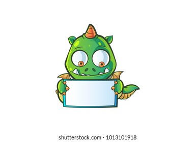 Cute Dragon Character with  a slate. Vector Illustration. Isolated on white background.