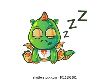 Cute Dragon Character sleeping. Vector Illustration. Isolated on white background.