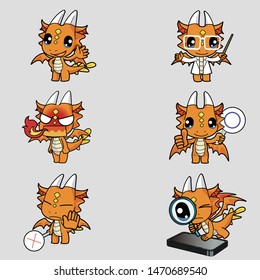 cute dragon character.  vector illustration set
