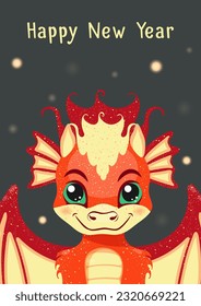 Cute dragon, Christmas card. 2024