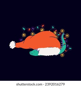Cute dragon in Christmas Hat with lights