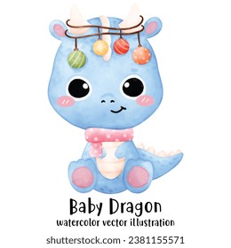 Cute dragon in Christmas. Pink christmas. Year of the dragon