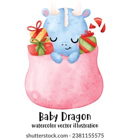 Cute dragon in Christmas. Pink christmas. Year of the dragon