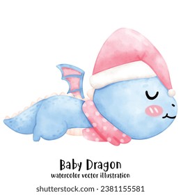 Cute dragon in Christmas. Pink christmas. Year of the dragon