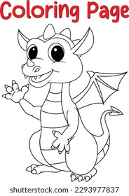 Cute Dragon coloring page for kids. Cute cartoon little dragon. Outline illustration for coloring book.