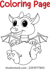 Cute Dragon coloring page for kids. Cute cartoon little dragon. Outline illustration for coloring book.