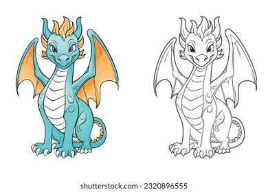 Cute dragon coloring page outline