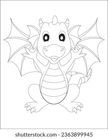 Cute dragon coloring page|coloring book page|line art for kids and adults