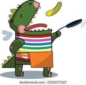 
Cute dragón cocina crepes y cometas