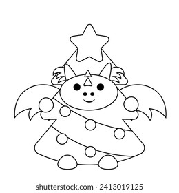 Cute Dragon in costume Christmas Tree in black and white