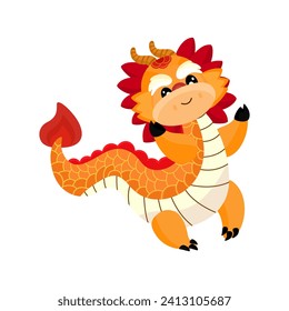 A cute dragon dance, symbol of 2024 Chinese New Year, year of the Dragon. 
Cartoon vector illustration isolated on white background.