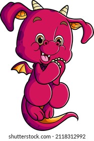 The cute dragon is excited and happy for getting something of illustration