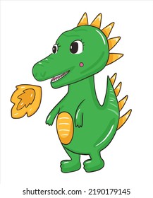 Cute dragon with fire in cartoon style