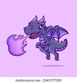 Cute Dragon With Fire Cartoon Vector Icon Illustration. Animal Nature Icon Concept Isolated Premium Vector. Flat Cartoon Style