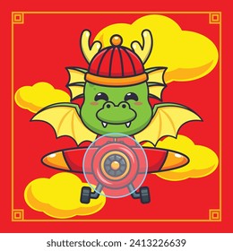 Cute dragon fly with plane in chinese new year. 