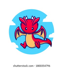 Cute Dragon Flying Cartoon Vector Icon Illustration. Animal Fantasy Icon Concept Isolated Premium Vector. Flat Cartoon Style