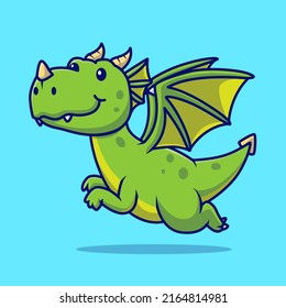 Cute Dragon Flying Cartoon Vector Icon Illustration. Animal Nature Icon Concept Isolated Premium Vector. Flat Cartoon Style