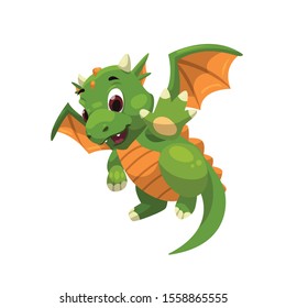 Cute dragon flying high five cartoon mascot flat illustration character