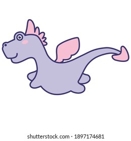 Cute dragon flying isolated on white background. Flat design for poster or t-shirt. Vector illustration
