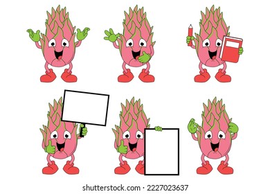 cute dragon fruit cartoon illustration