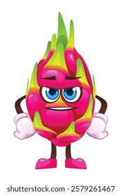 Cute dragon fruit character, expressing readiness. Vector cartoon illustration