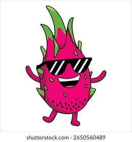 Cute dragon fruit character jumping with cheerful smile kawaii cartoon vector illustration. Ideal for happy emotions, joyful designs and sweet fruit illustrations.