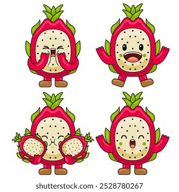 Cute Dragon Fruit Character Mascot Illustration